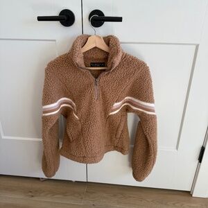 ABERCROMBIE Soft Sherpa Brown & Tan Quarter Zip Sweatshirt